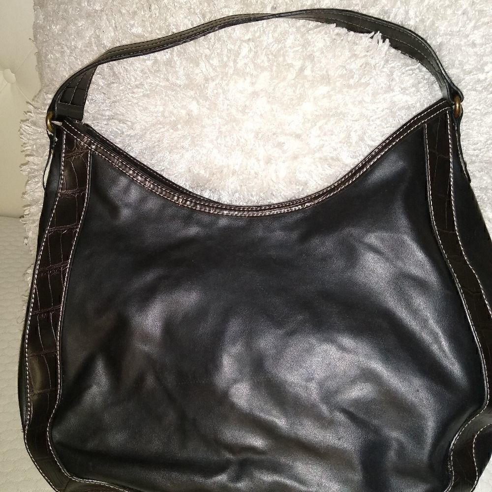Tommy Hilfiger black leather sachel purse brass hardwear - Picture 8 of 10
